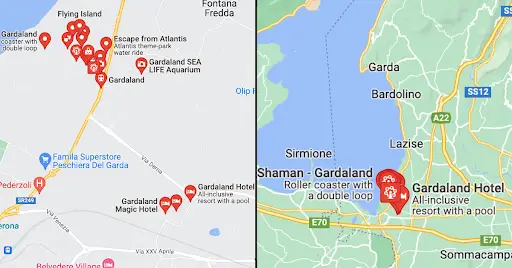 Map of Gardaland Resorts In Lake Garda